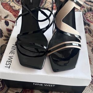 Nine West Glossy Black and Cream Heels